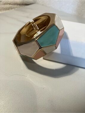 Gold-Tone Enamel Hinged Bracelet in Pink, Cream, Mint